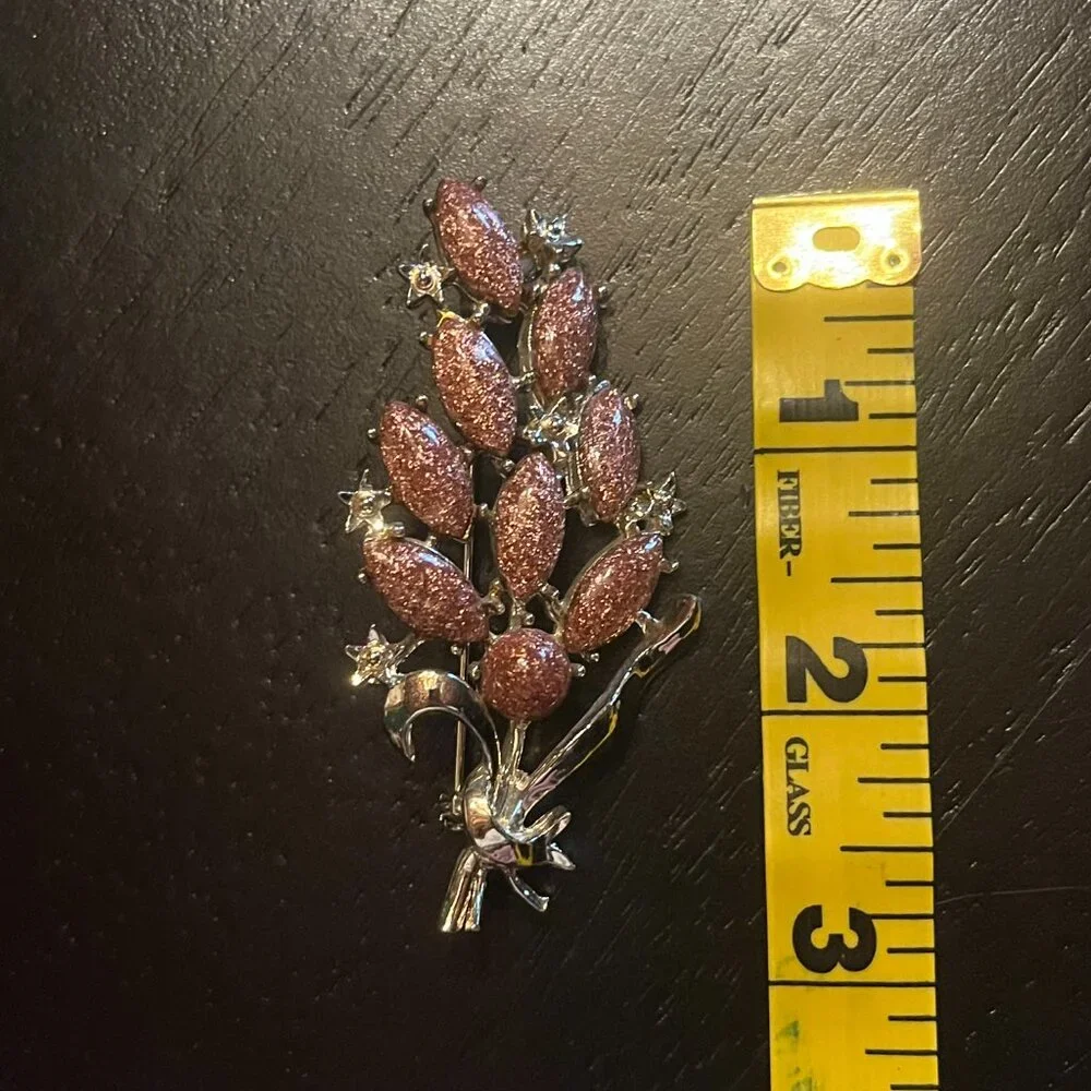 Vintage Gold Tone Flower bouquet Brooch Copper Sparkle Stones
